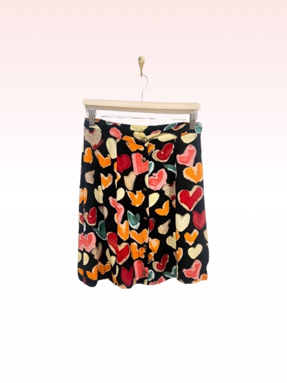 TERRY WARD Vintage Heart Print Button Skirt (Sz L)